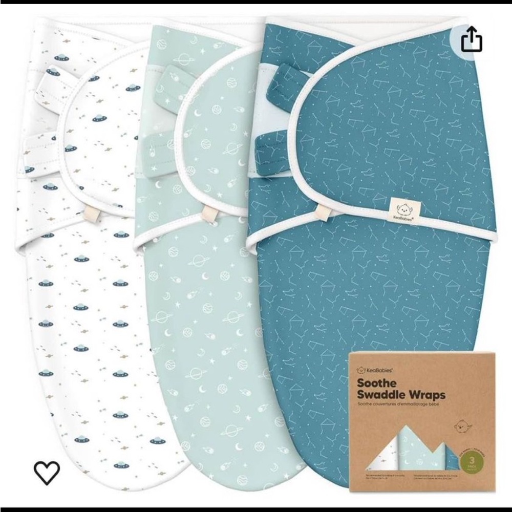 KeaBabies Velcro swaddle 3 pack (0-3 months)